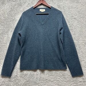 J Crew Sweater Mens Large Blue Lambswool V Neck Long Sleeve Vintage Hong Kong